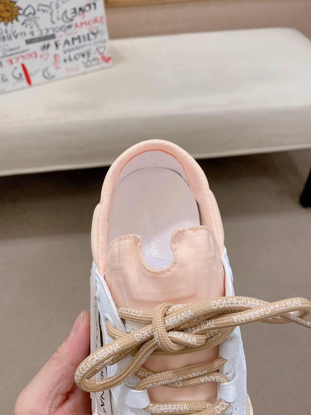 Dolce & Gabbana Pale Pink Cream Low-Top Sneakers