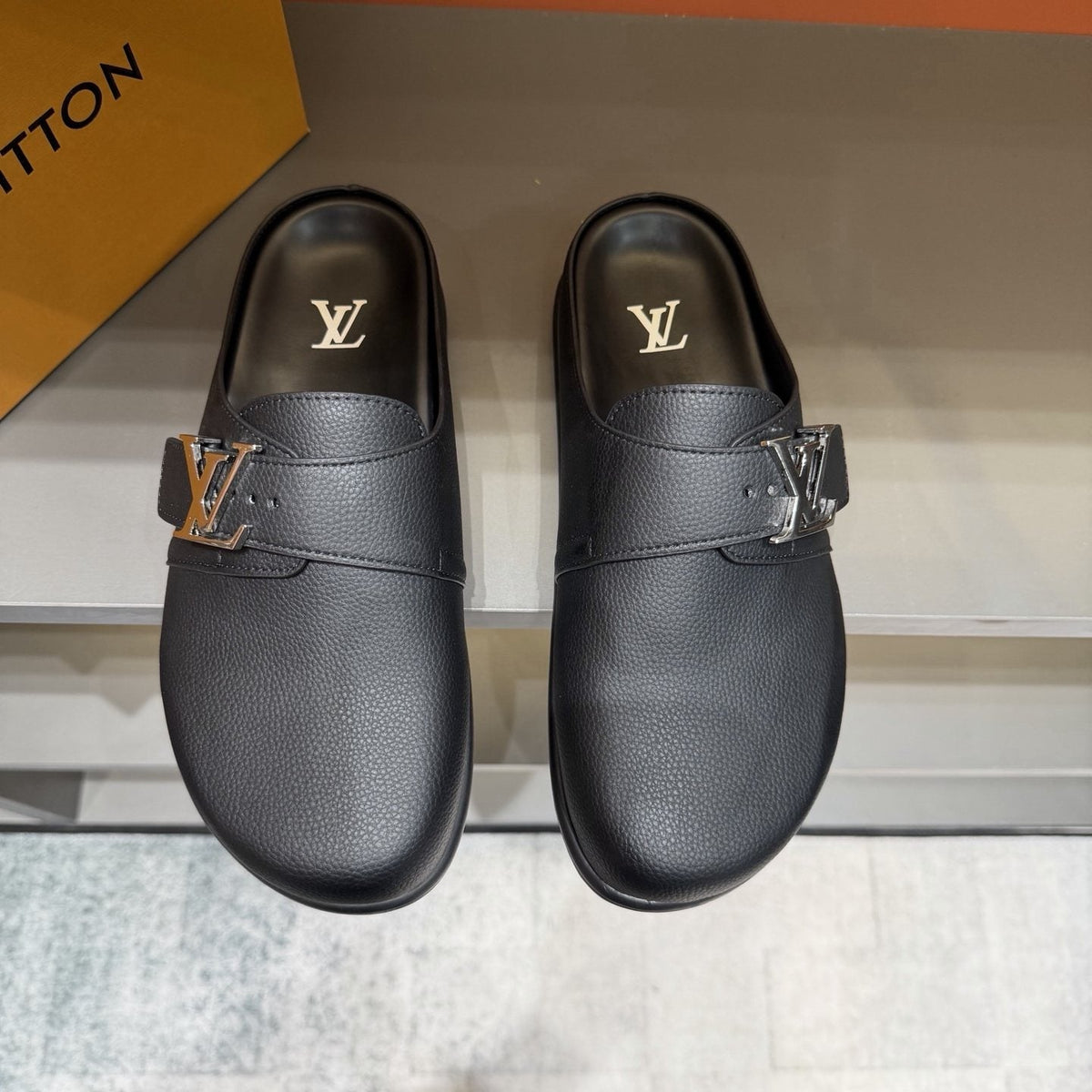 Louis Vuitton Men's Textured Buckle Slide Sandals