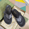 Gucci Black and Gray Monogram Toe-Post Sandals