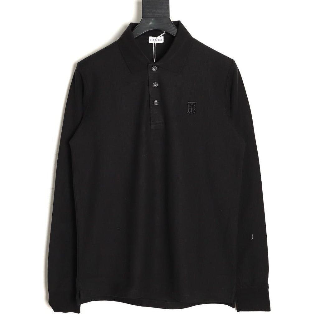 Burberry TB Embroidered Long-Sleeve Polo Shirt - Black
