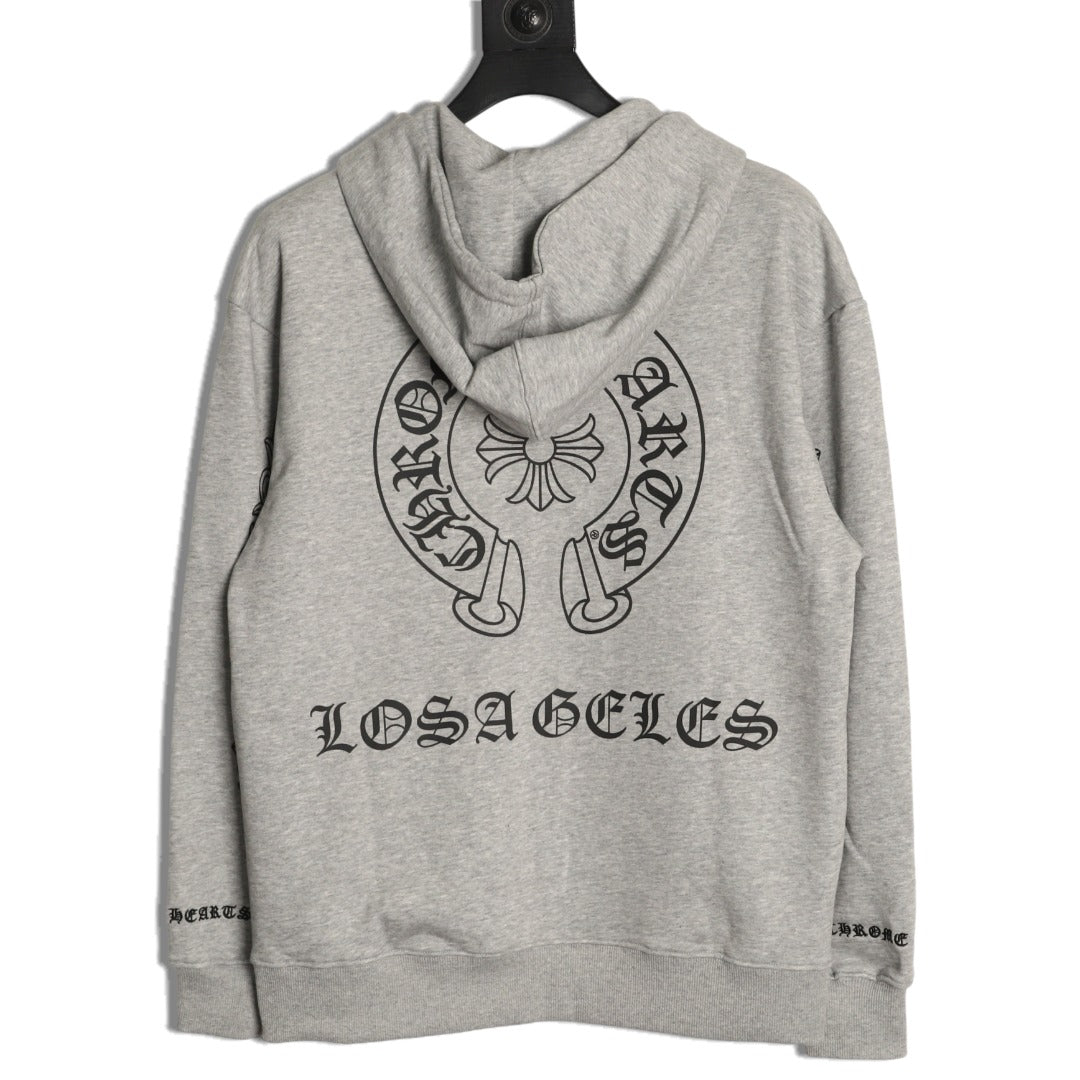 Chrome Hearts Horseshoe and Gothic-Lettering Zip Hoodie - Light Gray